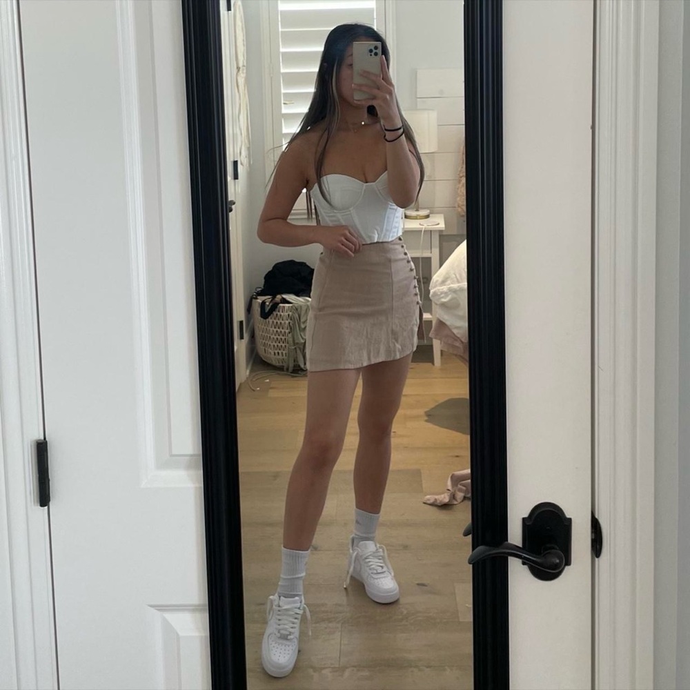 Princess Polly Biege Side Button with Slit Skirt